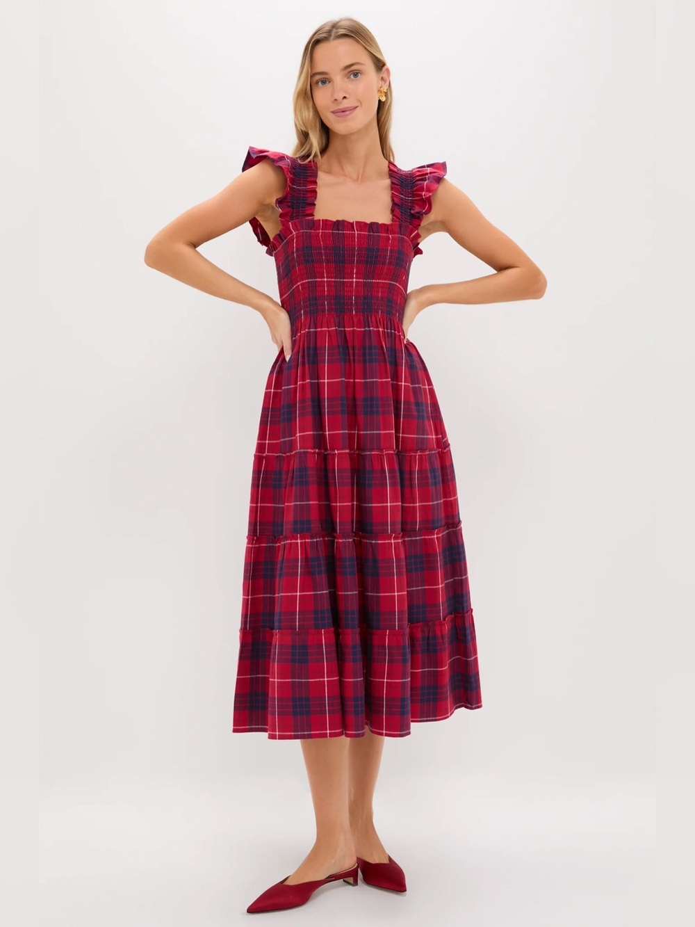 New Hill House Cherry Tartan Ellie Nap Dress - size medium